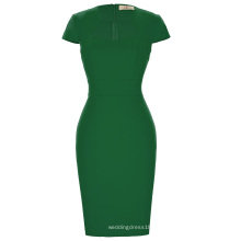 Grace Karin Damen Dunkelgrüne Hüften eingewickelte Kappenhülse Retro Vintage Bleistift Bodycon Kleid CL008947-5